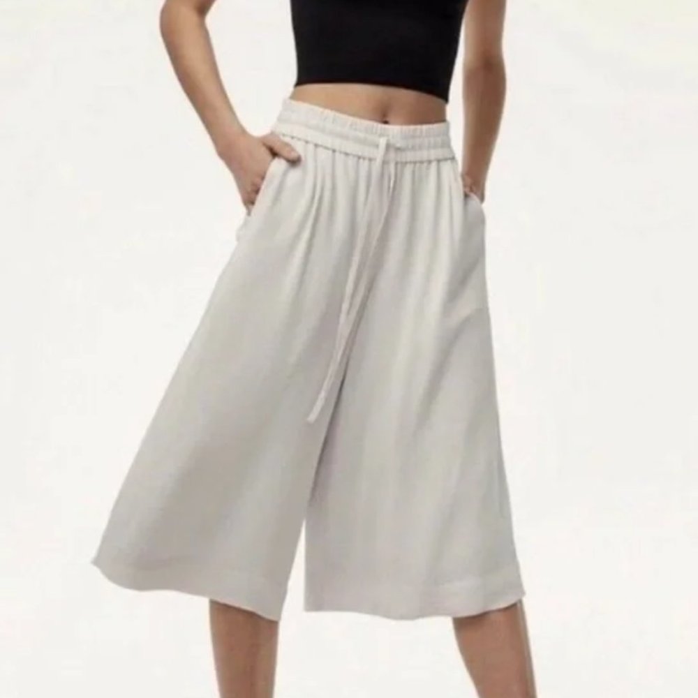 Aritzia Babaton Luiz High Rise Stretch Tie Waist Wide Leg Culotte Matte Pearl XL